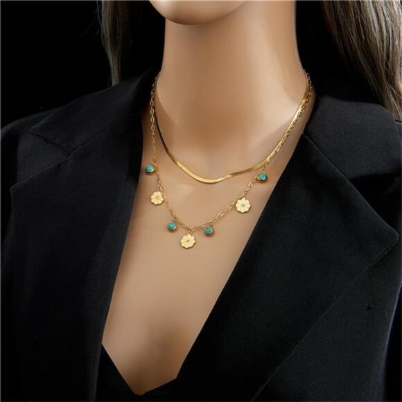 Layered Dual Chain Necklace - Picture 2 of 4